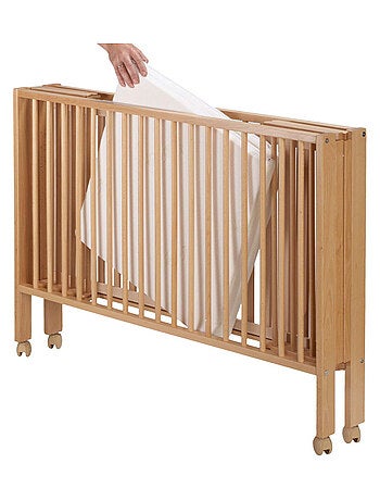 Tissi | Lit pour enfant à barreaux pliable 60x120 cm avec matelas Bois naturel