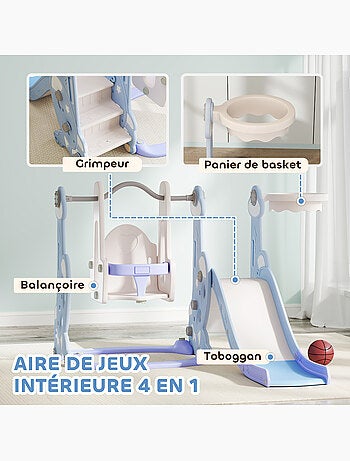 Toboggan balançoire panier basket enfant 3 en 1 design fusée hdpe blanc bleu