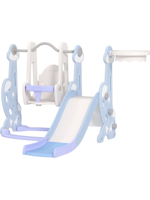 Toboggan balançoire panier basket enfant 3 en 1 design fusée hdpe blanc bleu - Kiabi