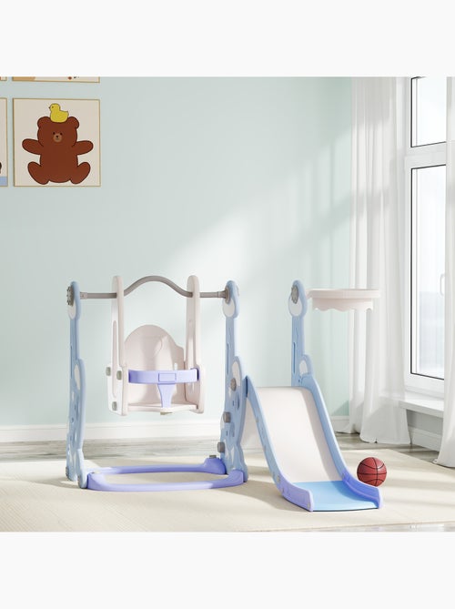 Toboggan balançoire panier basket enfant 3 en 1 design fusée hdpe blanc bleu - Kiabi