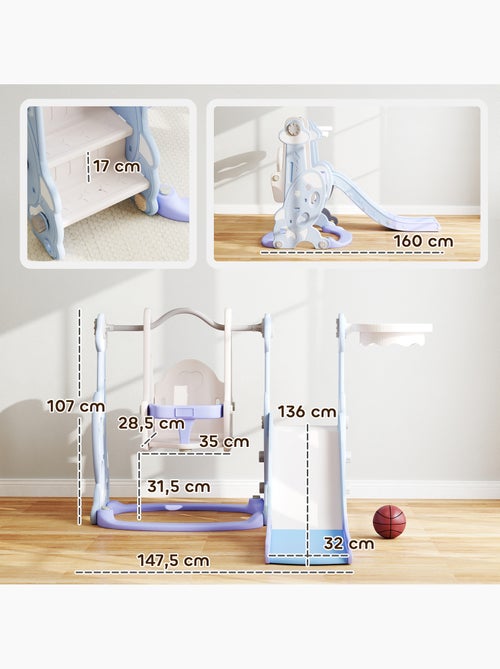Toboggan balançoire panier basket enfant 3 en 1 design fusée hdpe blanc bleu - Kiabi