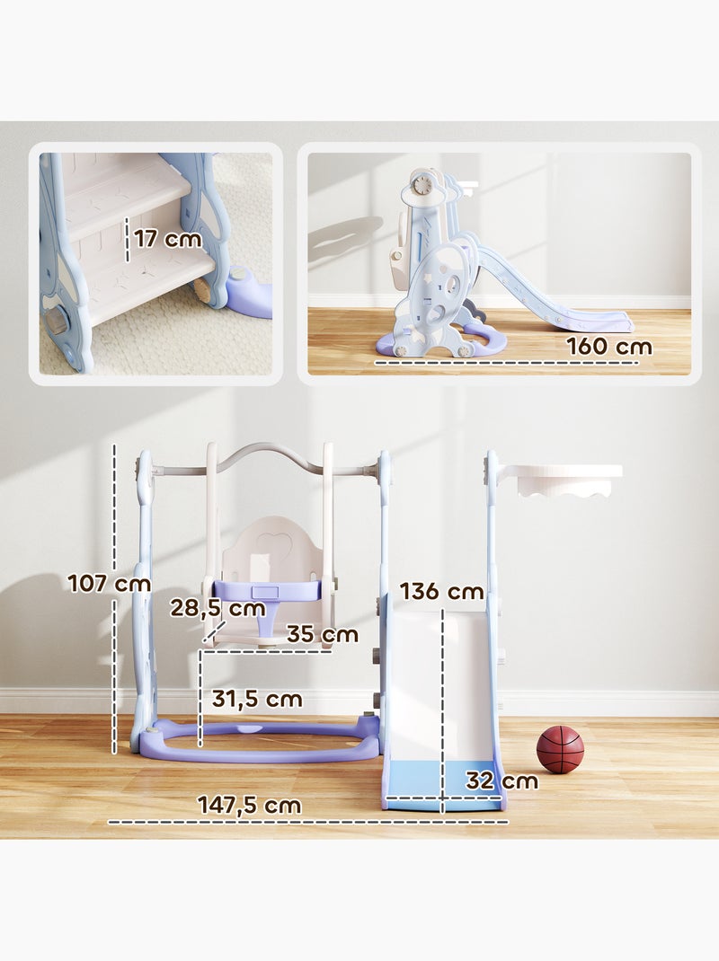 Toboggan balançoire panier basket enfant 3 en 1 design fusée hdpe blanc bleu Bleu Bleu - Kiabi