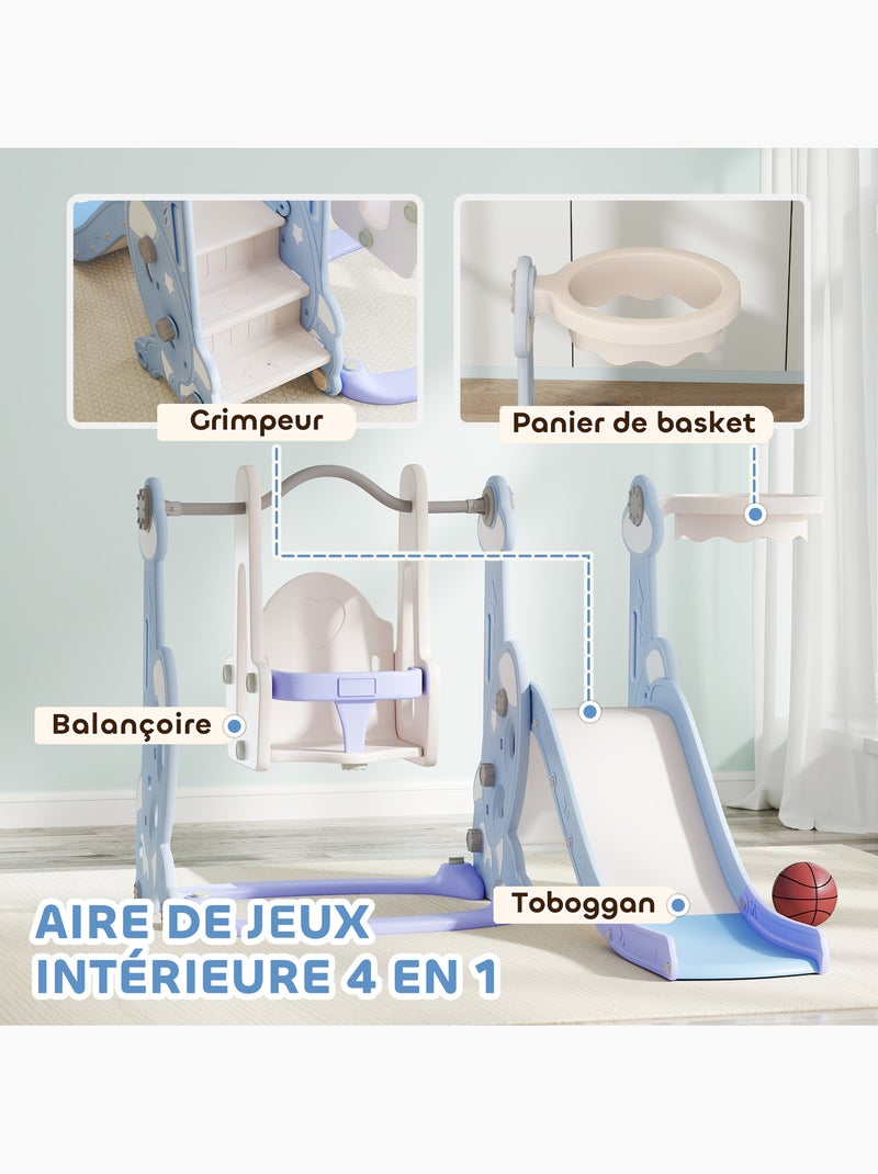 Toboggan balançoire panier basket enfant 3 en 1 design fusée hdpe blanc bleu Bleu Bleu - Kiabi