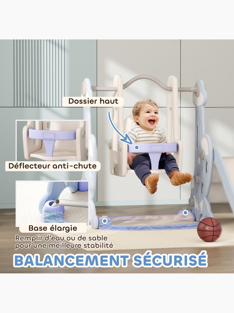 Toboggan balançoire panier basket enfant 3 en 1 design fusée hdpe blanc bleu Bleu Bleu - Kiabi