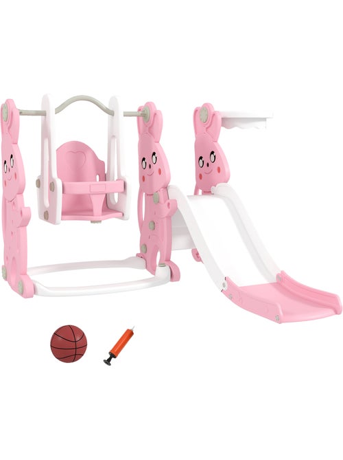 Toboggan balançoire panier basket enfant 3 en 1 design lapin hdpe blanc rose - Kiabi