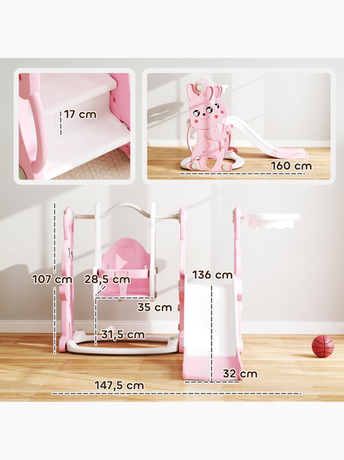 Toboggan balançoire panier basket enfant 3 en 1 design lapin hdpe blanc rose - Kiabi