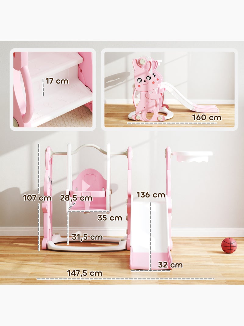 Toboggan balançoire panier basket enfant 3 en 1 design lapin hdpe blanc rose Rose - Kiabi