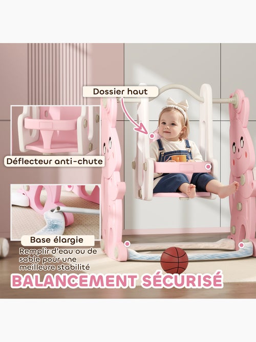 Toboggan balançoire panier basket enfant 3 en 1 design lapin hdpe blanc rose - Kiabi