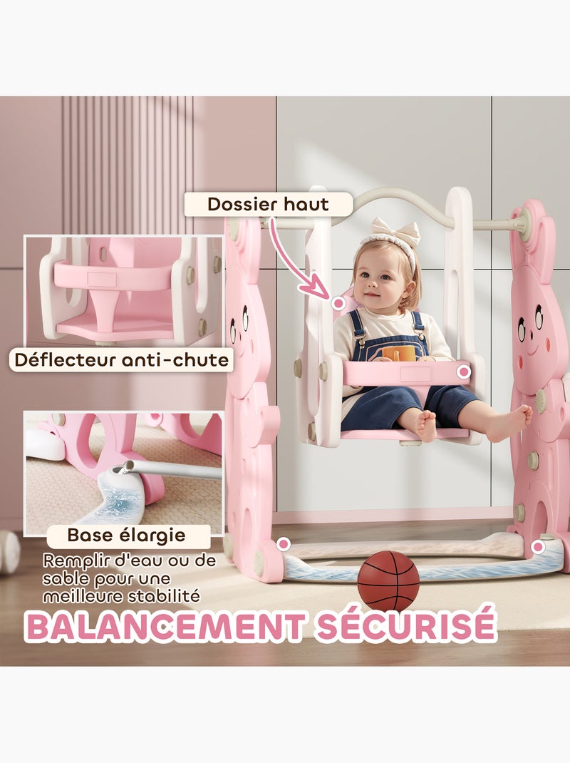 Toboggan balançoire panier basket enfant 3 en 1 design lapin hdpe blanc rose Rose - Kiabi