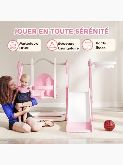 Toboggan balançoire panier basket enfant 3 en 1 design lapin hdpe blanc rose - Kiabi