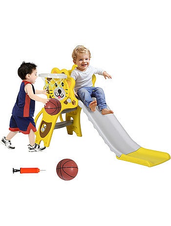 Toboggan enfant 18-36 mois - panier basket, ballon, pompe inclus - hdpe jaune gris