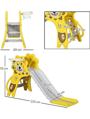 Toboggan enfant 18-36 mois - panier basket, ballon, pompe inclus - hdpe jaune gris