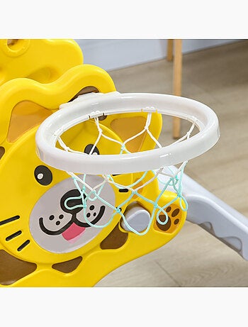 Toboggan enfant 18-36 mois - panier basket, ballon, pompe inclus - hdpe jaune gris