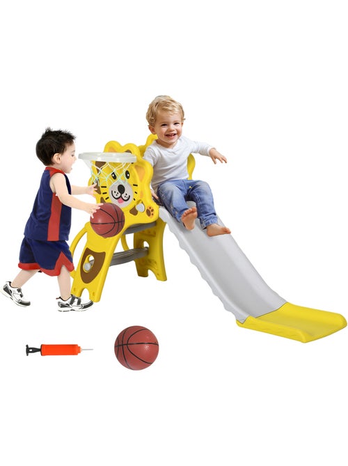 Toboggan enfant 18-36 mois - panier basket, ballon, pompe inclus - hdpe jaune gris - Kiabi Toboggan enfant 18-36 mois - panier basket, ballon, pompe inclus - hdpe jaune gris - Kiabi