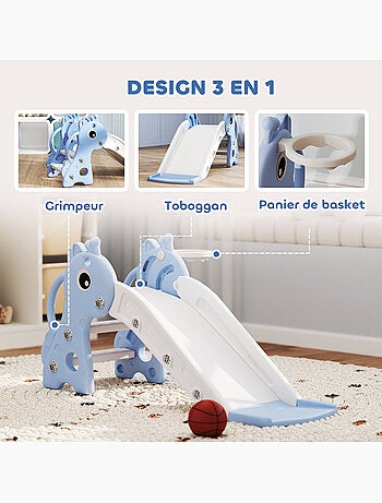 Toboggan enfant design girafon panier de basket-ball intégré plastique