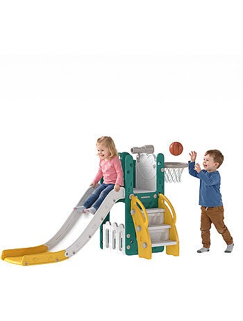 Toboggan enfant design grenouille - panier de basket-ball intégré - blanc jaune turquoise