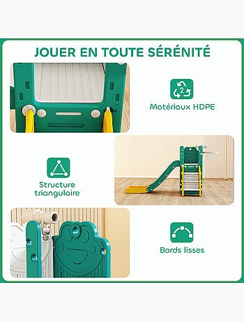 Toboggan enfant design grenouille - panier de basket-ball intégré - blanc jaune turquoise