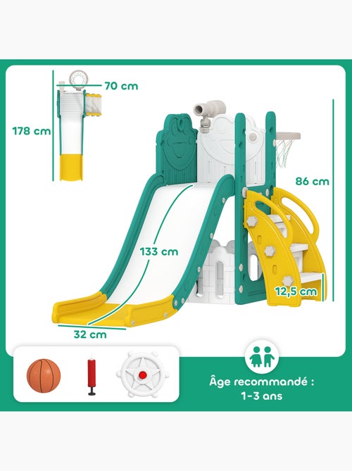 Toboggan enfant design grenouille - panier de basket-ball intégré - blanc jaune turquoise - Kiabi Toboggan enfant design grenouille - panier de basket-ball intégré - blanc jaune turquoise - Kiabi