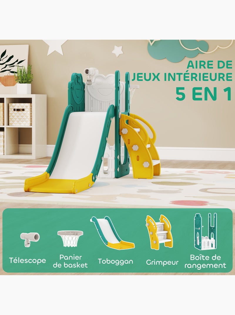 Toboggan enfant design grenouille - panier de basket-ball intégré - blanc jaune turquoise Jaune - Kiabi