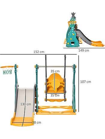 Toboggan et balançoire pour enfants 4 en 1 hdpe et pp bleu jaune
