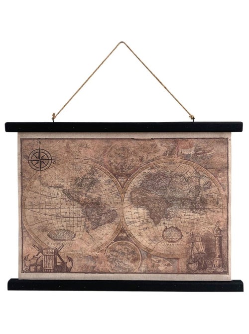 Toile déco Carte du monde vintage à suspendre - Kiabi