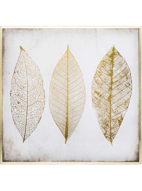 Toile encadrée "Feuilles Dorées" 58x58cm - Kiabi