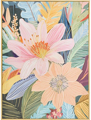 Toile imprimée encadrée fleurs dorées DAISY