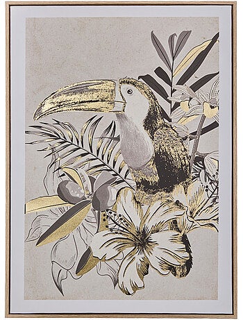 Toile imprimée encadrée oiseau tropical doré rafi