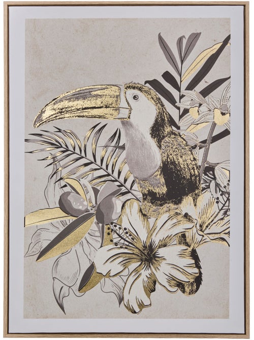 Toile imprimée encadrée oiseau tropical doré rafi - Kiabi