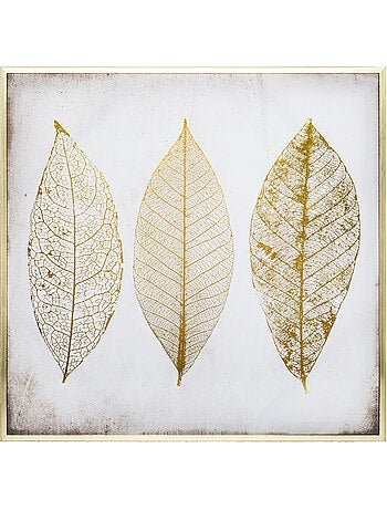Toile imprimée FEUILLES DORÉES encadrée PLUME