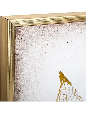 Toile imprimée FEUILLES DORÉES encadrée PLUME