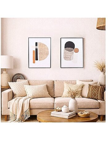 Toile imprimée motifs abstraits 3D marron, beige 45x60cm