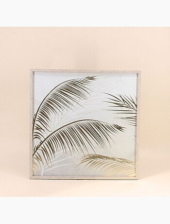 Toile motifs feuilles dorées en reliefs 50x50cm