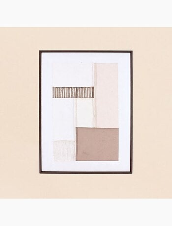 Toile motifs géométriques beiges peinte à la main 60x80cm