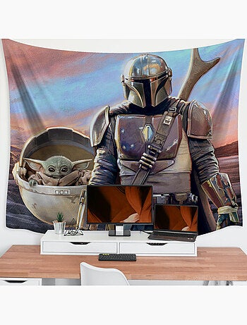 Toile Murale Din Jarin et Grogu Bébé Yoda The Mandalorian Star Wars