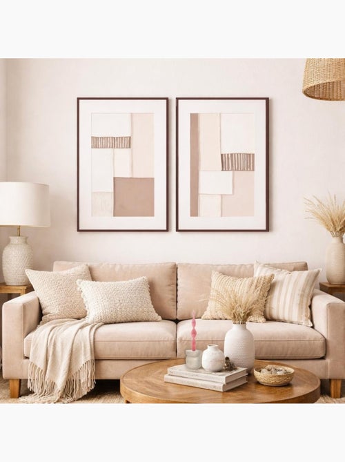 Toile peinte à la main à motifs géométriques beiges 60x80cm - Kiabi