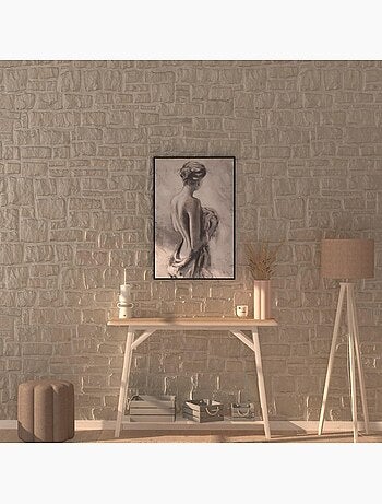 Toile peinte encadrée aquarelle corps féminin NAKED