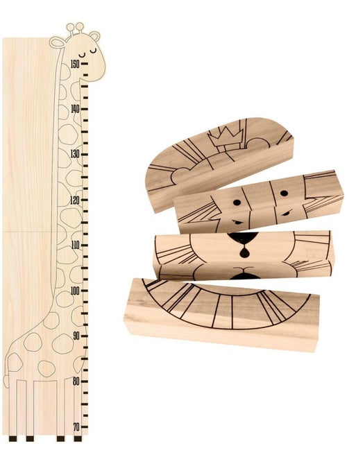 Toise girafe en bois + puzzle humeurs lion - Artemio - Kiabi