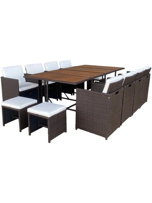 TOLEDO Salon de jardin 12 pl en résine marron et coussins beige + housse - Kiabi