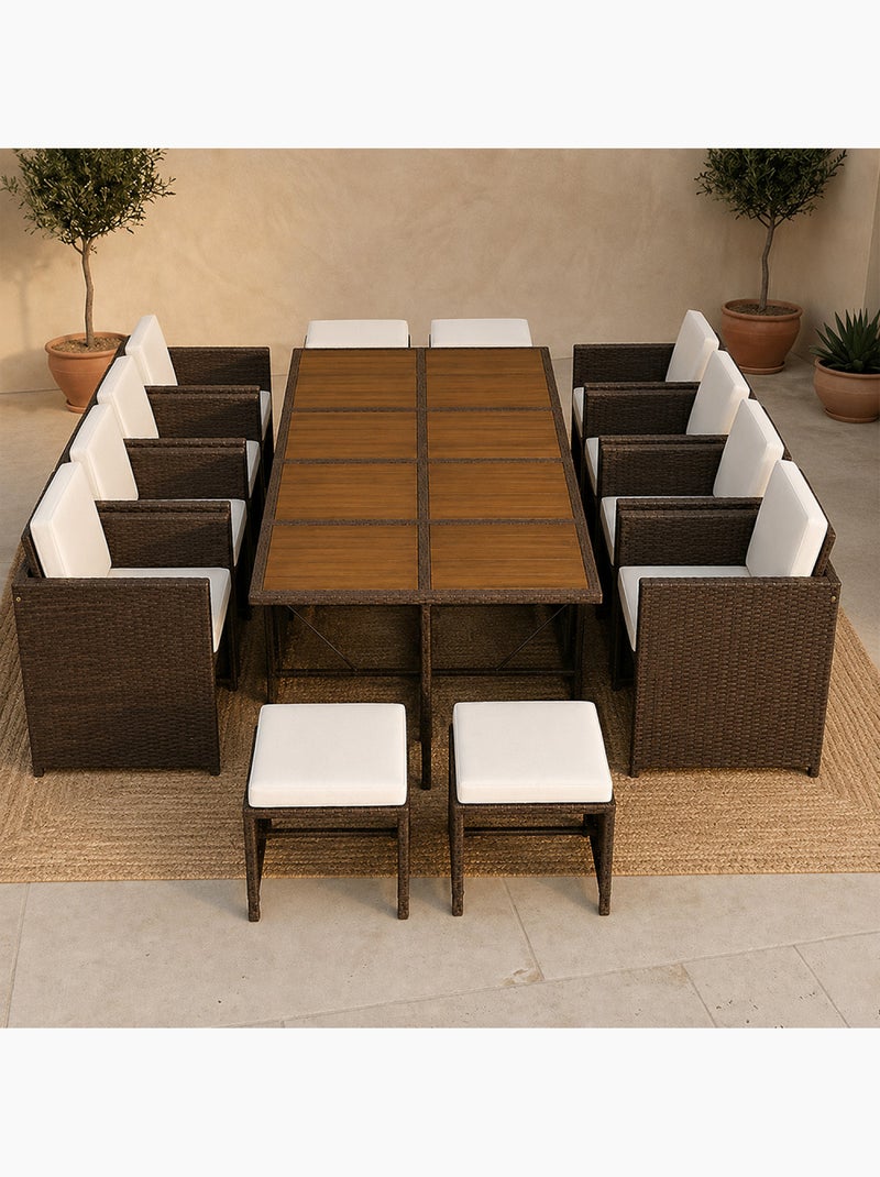 TOLEDO Salon de jardin 12 pl en résine marron et coussins beige + housse Marron - Kiabi