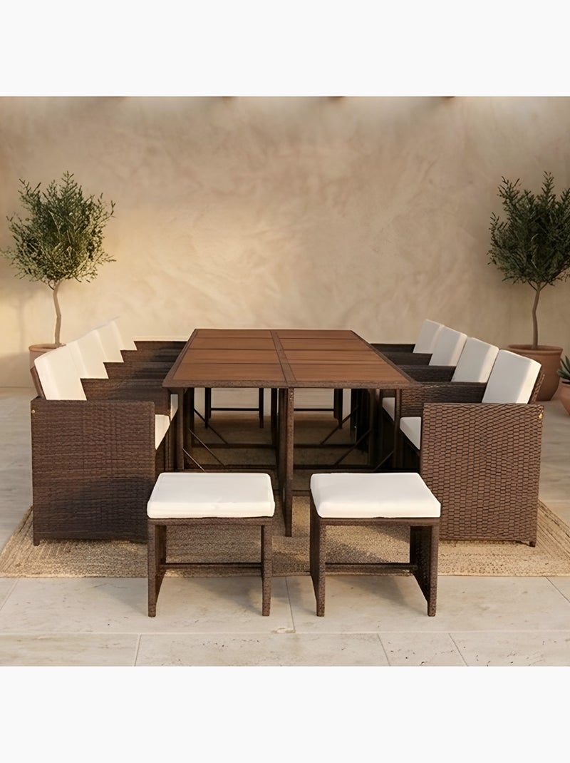 TOLEDO Salon de jardin 12 pl en résine marron et coussins beige + housse Marron - Kiabi