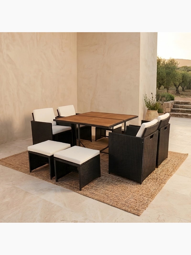 TOLEDO Salon de jardin 8 pl en acacia et résine noir + housse Beige - Kiabi