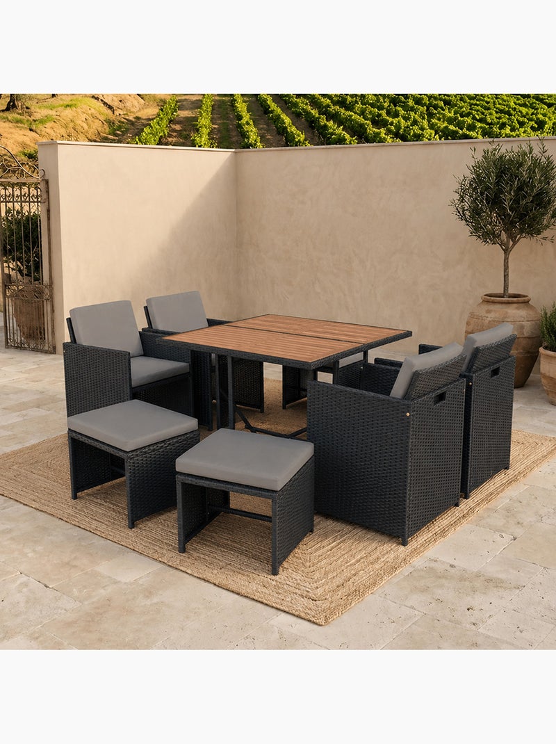 TOLEDO Salon de jardin 8 pl en acacia et résine noir + housse Gris Noir - Kiabi