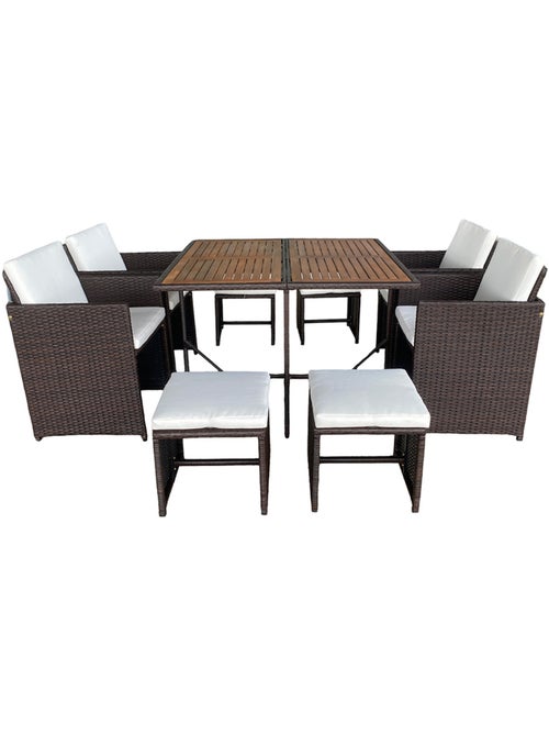 TOLEDO Salon de jardin 8 pl en résine marron et coussins beige + housse - Kiabi