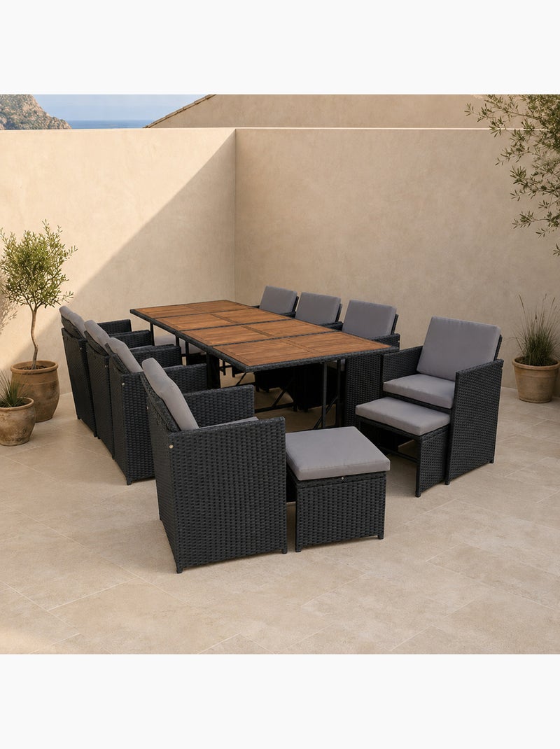 TOLEDO Salon de jardin encastrable 12 places en bois d'acacia et résine tressée noir + housse Gris Noir - Kiabi