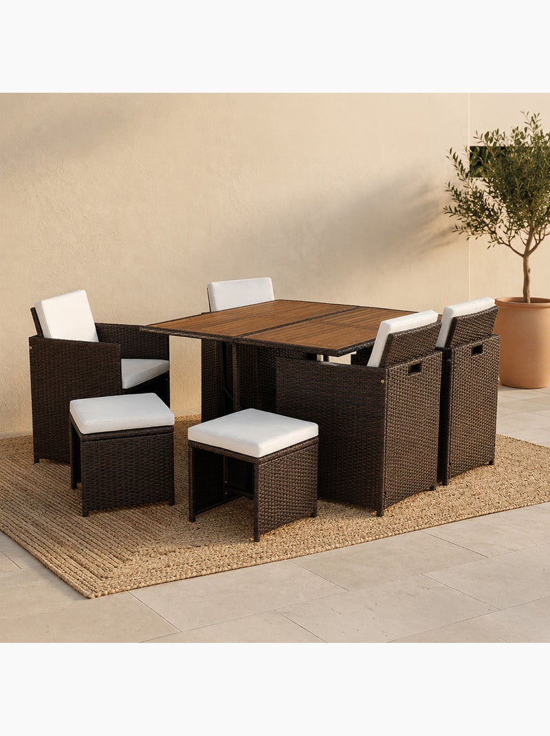 TOLEDO Salon de jardin encastrable 8 places en résine tressée marron et coussins beige + housse Marron - Kiabi