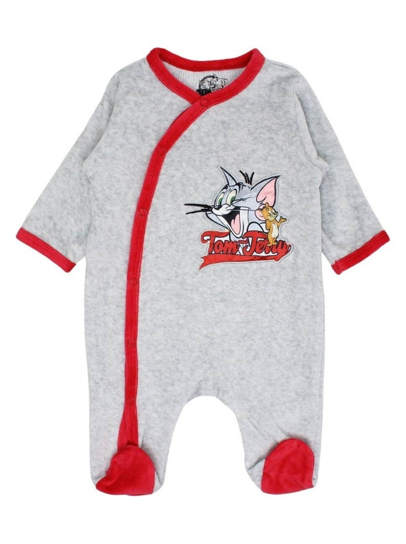 Tom et Jerry - Grenouillere bébé garçon imprimé Tom et Jerry en coton Gris - Kiabi