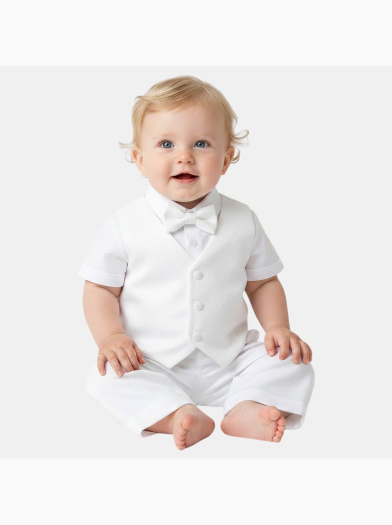 Tom Kids - Ensemble bébé garçon de cérémonie gilet chemise short et noeux papillon Blanc - Kiabi
