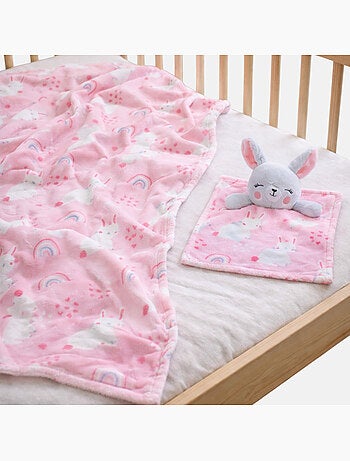 Tom Kids - Plaid doux pour fille avec doudou lapin -
