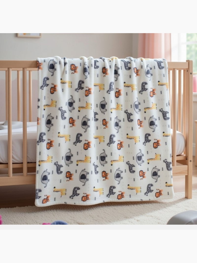 Tom kids - plaid polaire doux à imprimé animaux de la savane 75 x 150 cm Jaune - Kiabi
